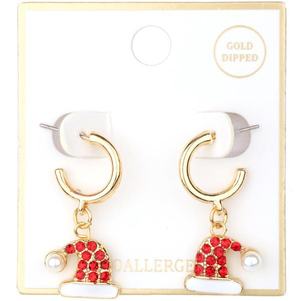 METAL RHINESTONE CHRISTMAS HOOP EARRING