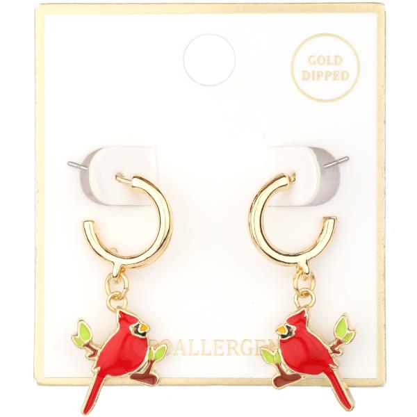 METAL EPOXY  BIRD HOOP EARRING