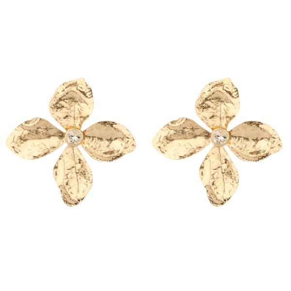 RHINESTONE METAL FLOWER POST EARRING