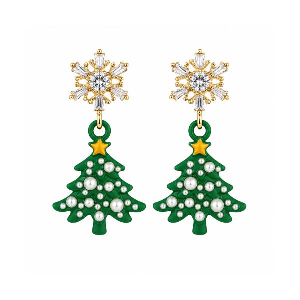 CHRISTMAS RHINESTONE TREE DANGLE EARRING