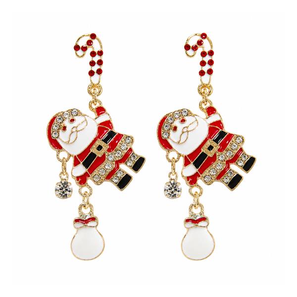 CHRISTMAS SANTA CANDY CANE DANGLE EARRING