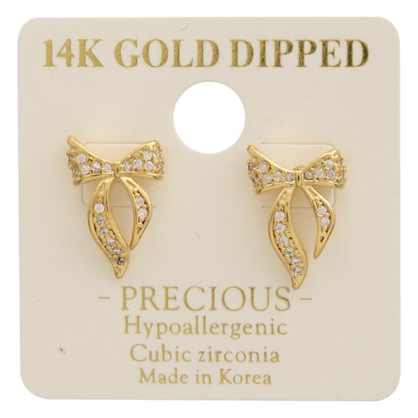 14K GOLD DIPPED CZ RIBBON BOW EARRING