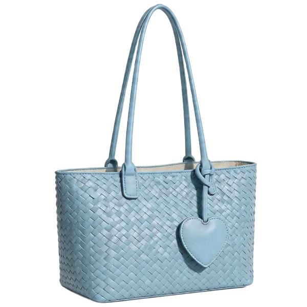 WOVEN TEXTURED CHIC HEART SHOULDER TOTE BAG