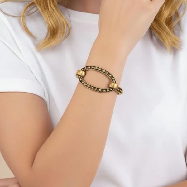 OVAL OXIDIZED CROSS CUFF BANGLE BRACELET