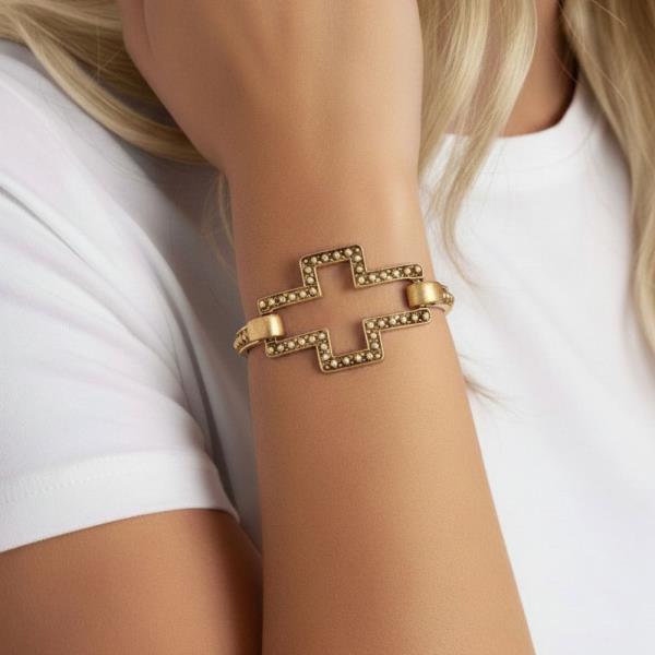 RELIGIOUS OXIDIZED CROSS CUFF BANGLE BRACELET
