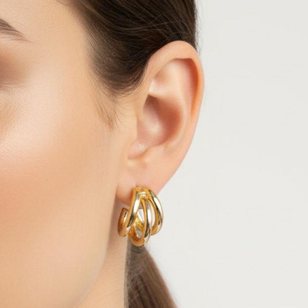 ORIGINAL GOLD/RHODIUM PLATED TRIPLE HOOP HUGGIE EARRINGS