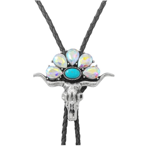 WESTERN SEMI STONE STEER BOLO NECKLACE