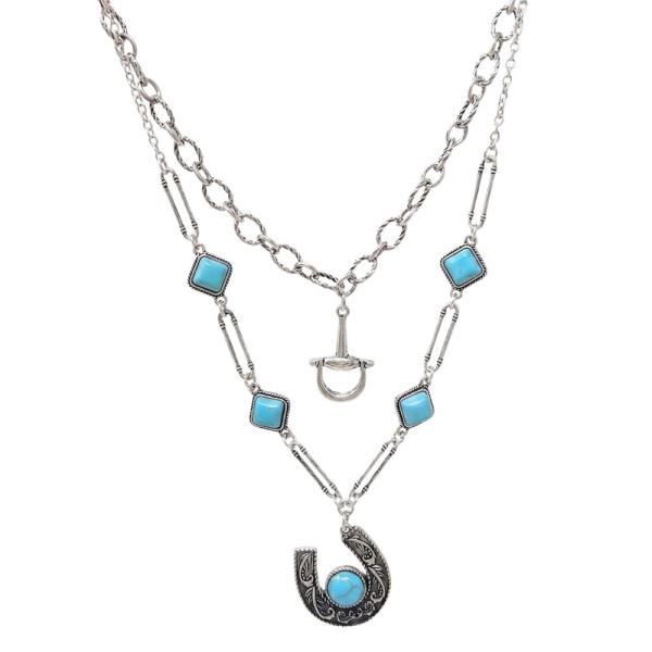 WESTERN LAYERED CHAIN SEMI STONE NECKLACE