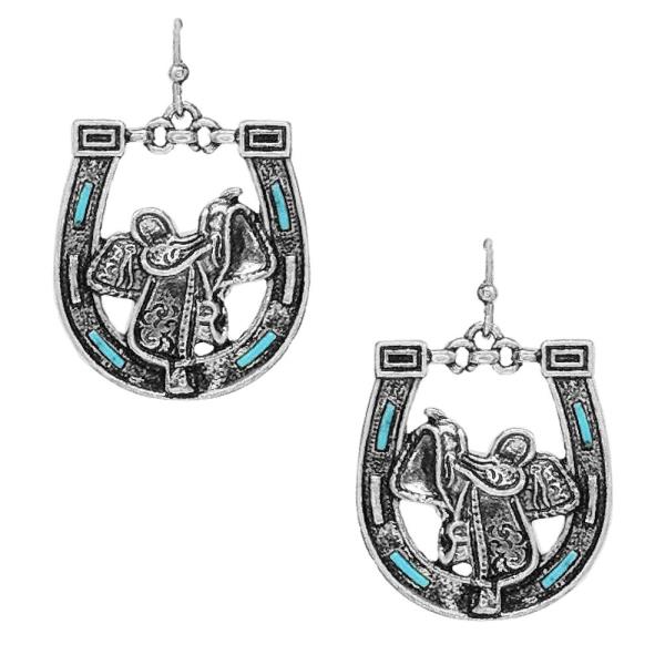 WESTERN TQ STONE HORSESHOE EARRING