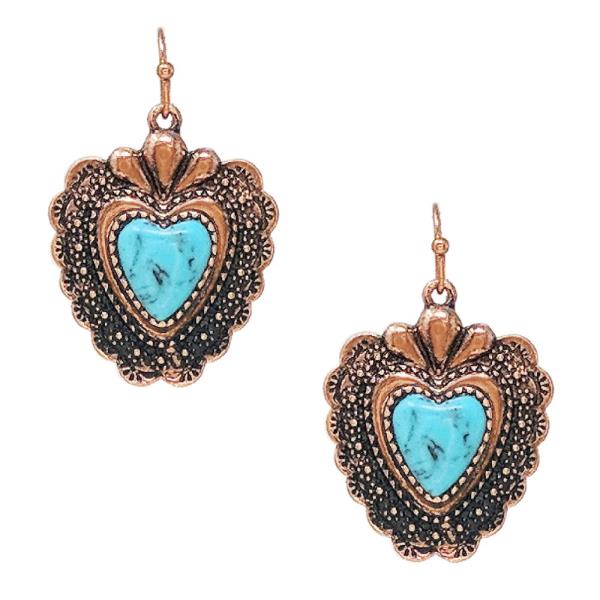 WESTERN STONE HEART DANGLE EARRING