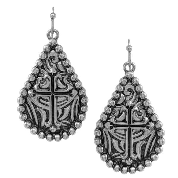 WESTERN BAR FILIGREE CROSS DANGLE EARRING