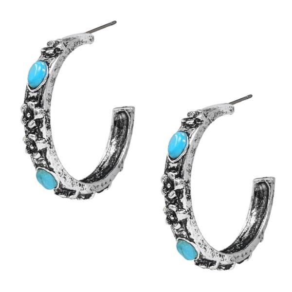 WESTERN STONE HOOP EARRING