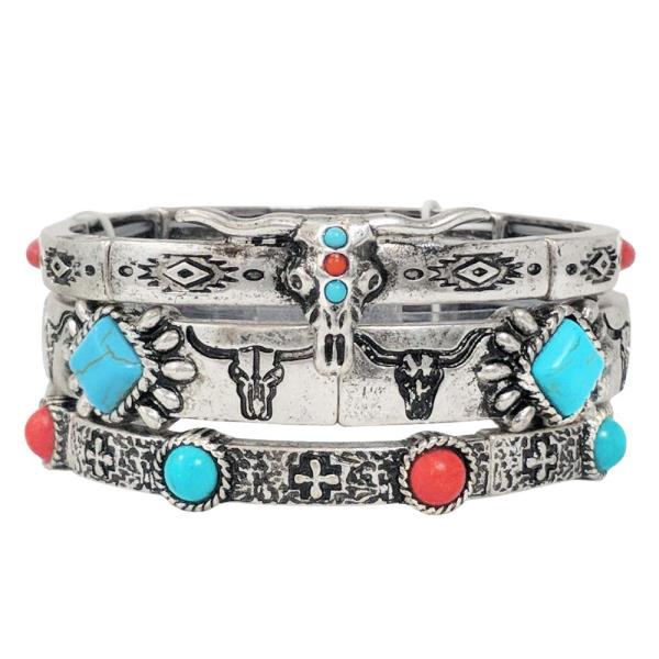 WESTERN SEMI STONE MULTI STRAND BRACELET