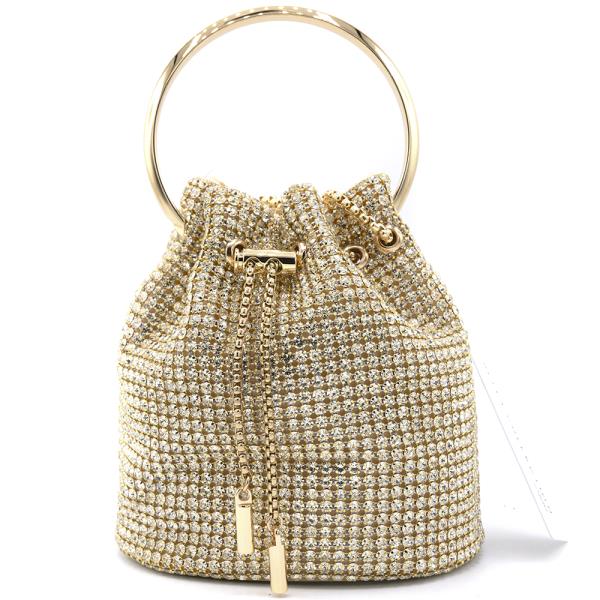 RHINESTONE DRAWSTRING HANDLE BUCKET EVENING BAG