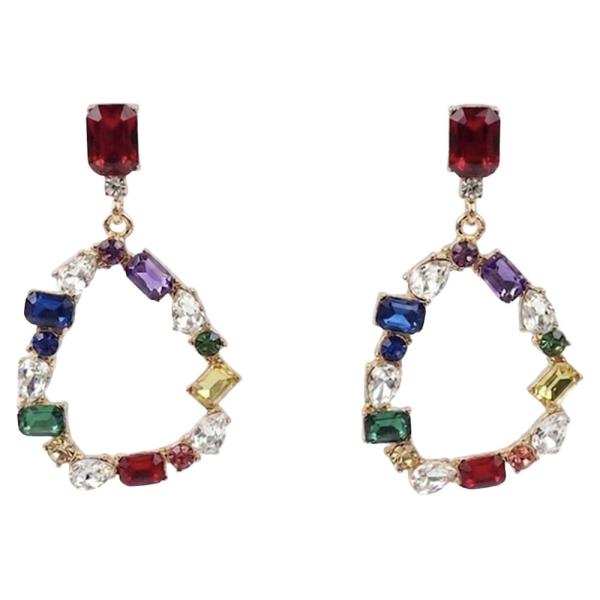 MULTI GLASS OPEN TEARDROP EARRINGS