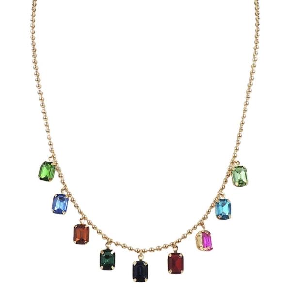 GLASS STONE CHARM BALL NECKLACE