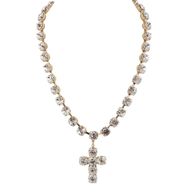MULTI GLASS STONE CROSS PENDANT NECKLACE