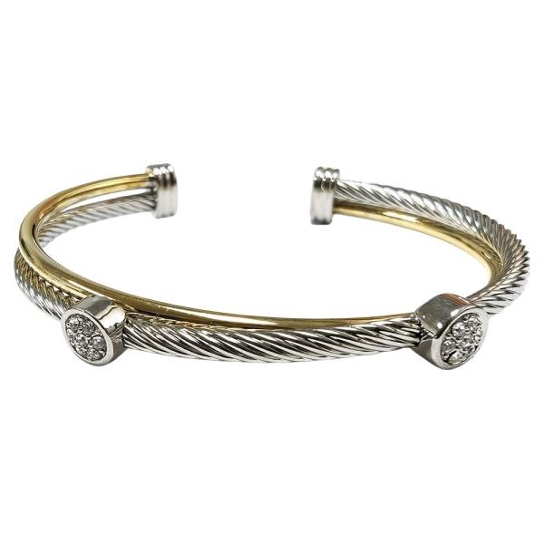 PAVE BEZEL CROSSOVER ROPE WIRE BRACELET
