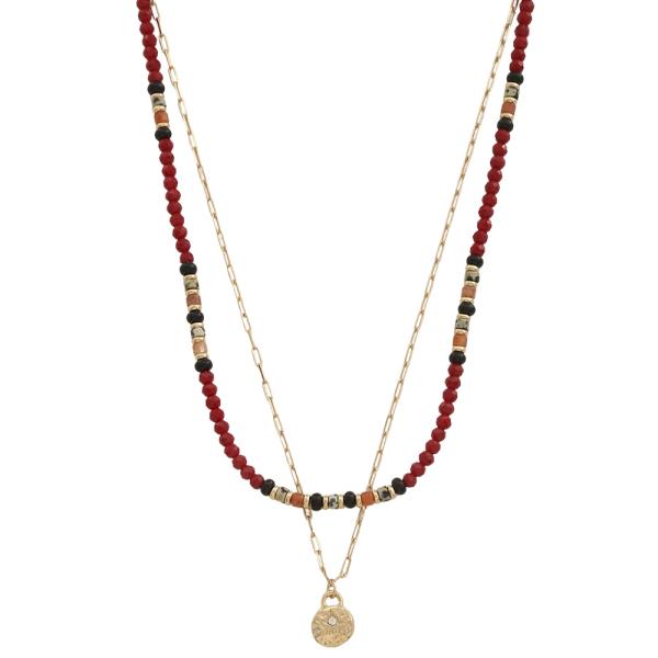 COIN PENDANT LAYERED COLOR BEAD NECKLACE