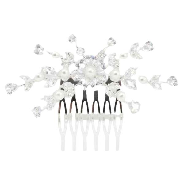 PEARL CZ FLORAL HAIR COMB