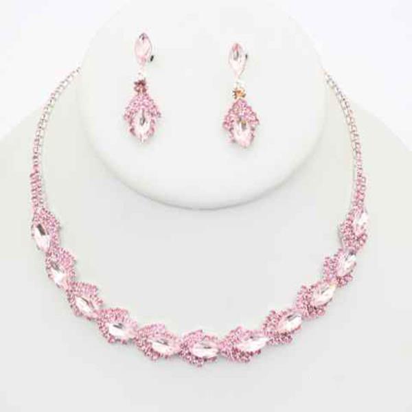 RHINESTONE CRYSTAL STONE MARQUISE LEAF EARRING NECKLACE SET