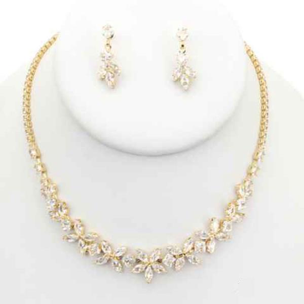 CZ MARQUISE LEAF EARRING NECKLACE SET