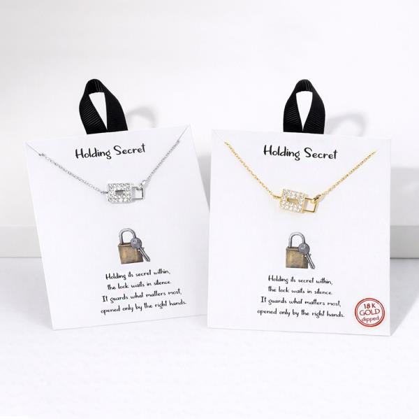 18K GOLD RHODIUM HOLDING SECRET LOCK PENDANT NECKLACE