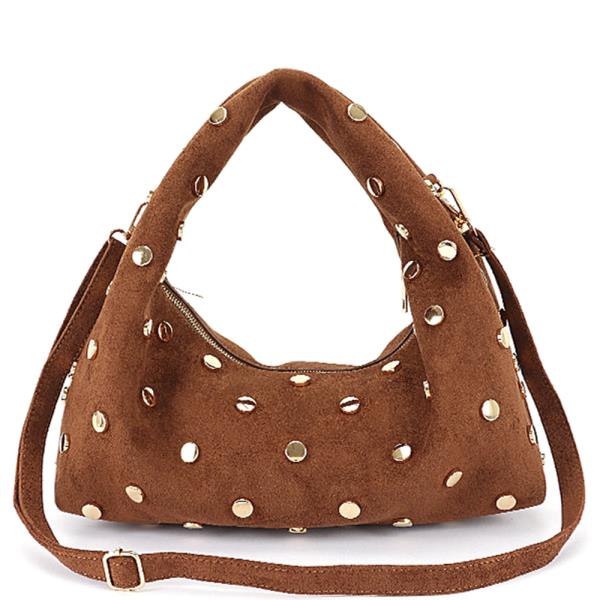 FASHION SUEDE STUDDED HOBO BAG
