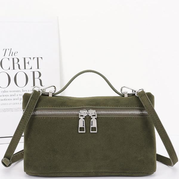 CHIC SUEDE LEATHER ZIPPER HANDLE COSMETIC BAG
