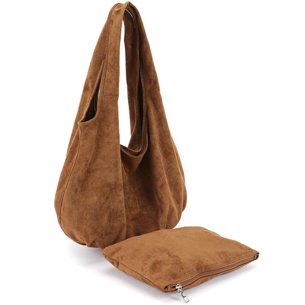 2IN1 SUEDE SHOULDER HOBO BAG W POUCH SET