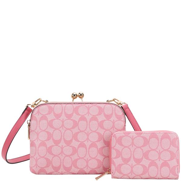 2IN1 OVAL PRINT HANDLE SATCHEL BAG W WALLET SET
