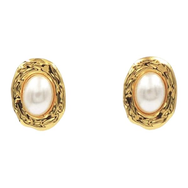 STAINLESS STEEL HAMMERED PEARL STUD EARRING