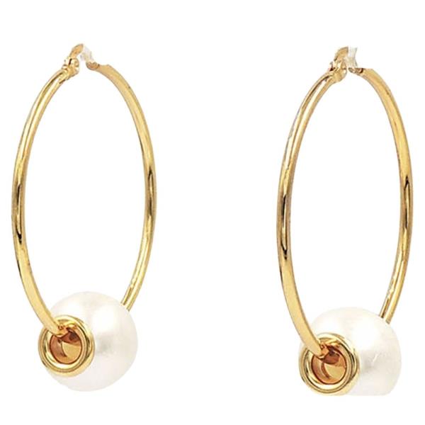 STAINLESS STEEL PEARL HOOP EARRINGS