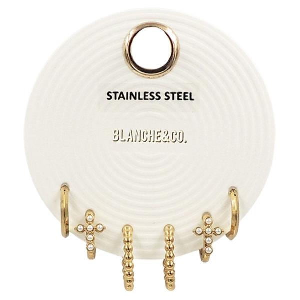 STAINLESS STEEL CROSS HOOP EARRING SET