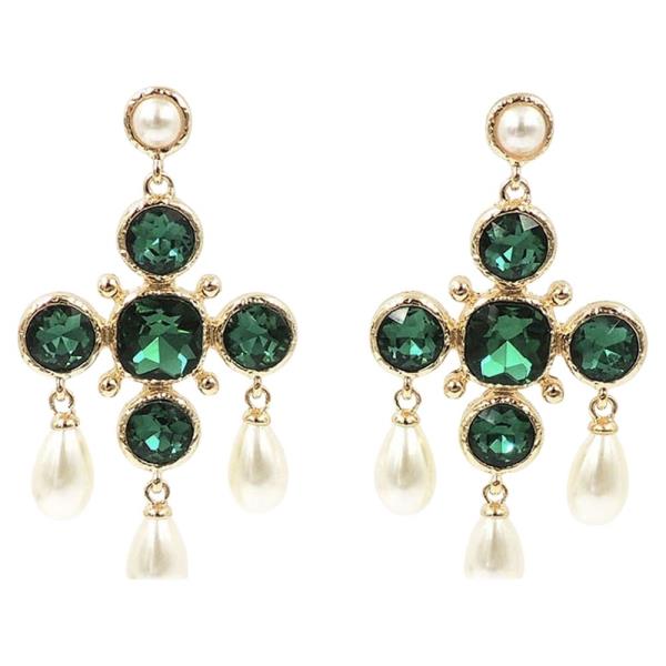 PEARL DROP GLASS CROSS EARRINGS