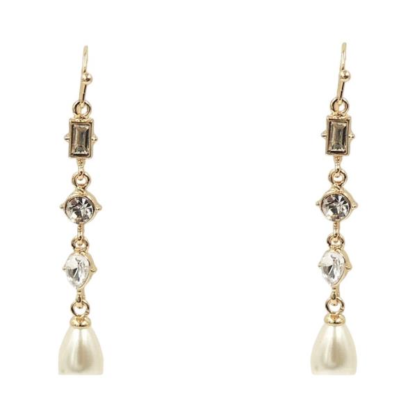 GLASS STONE DROP FISH HOOK EARRINGS