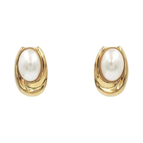 STAINLESS STEEL OVAL PEARL TEXTURED EARRING