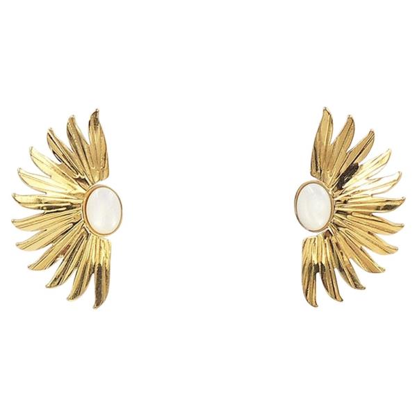 STAINLESS STEEL OVAL PEARL LEAF EARRING
