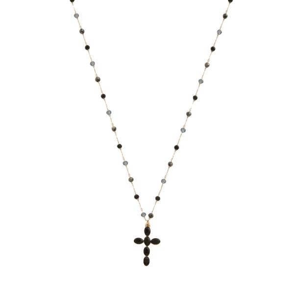 GLASS BEAD CHAIN CROSS PENDANT NECKLACE