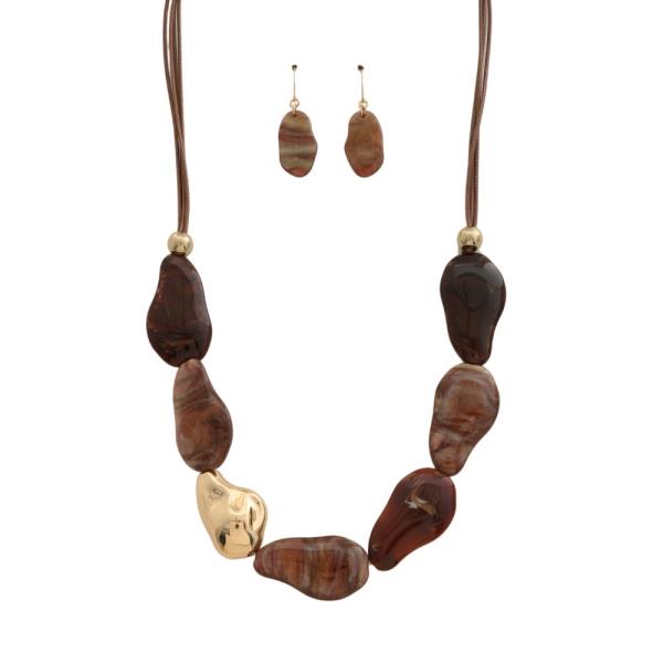 MARBLED CHUNKY PEBBLE BEAD CORD NECKLACE SET