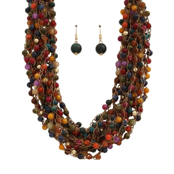 MULTI BEADED STATEMENT NECKLACE EARRING SET
