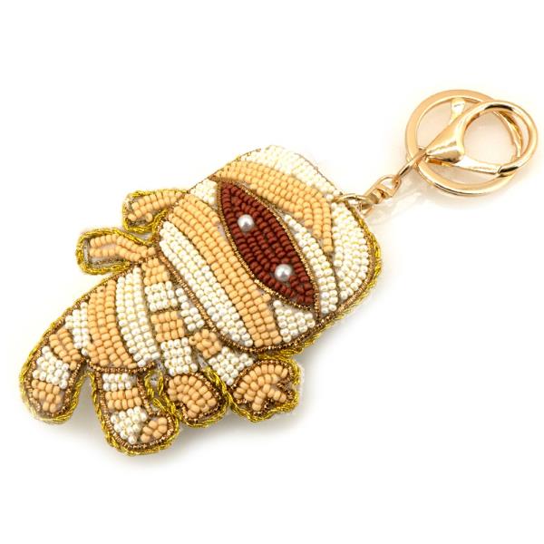 HALLOWEEN SEED BEAD MUMMY BAG CHARM KEYCHAIN