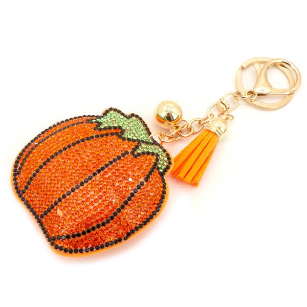 RHINESTONE PUMPKIN KEYCHAIN WITH TASSEL