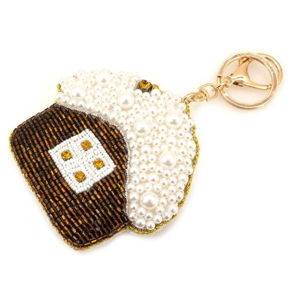 SEED BEAD PEARL GINGER BREAD HOUSE KEYCHAIN