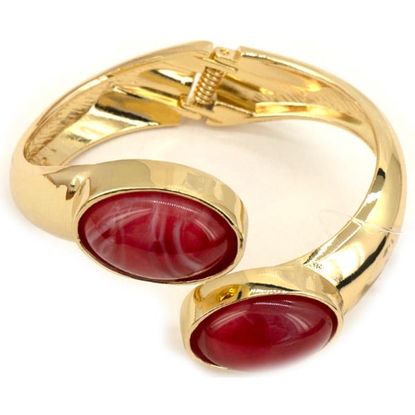 METAL DOUBLE OVAL STONE HINGED CUFF BRACELET