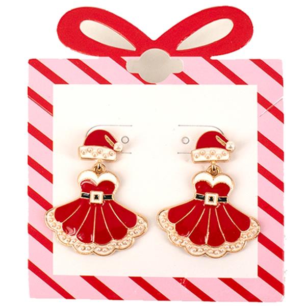 CHRISTMAS RHINESTONE SANTA DRESS DANGLE EARRING