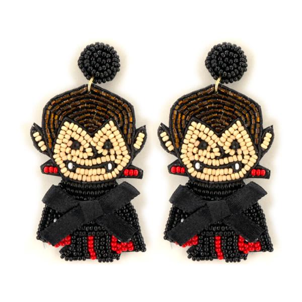 HALLOWEEN SEED BEAD VAMPIRE STATEMENT EARRING