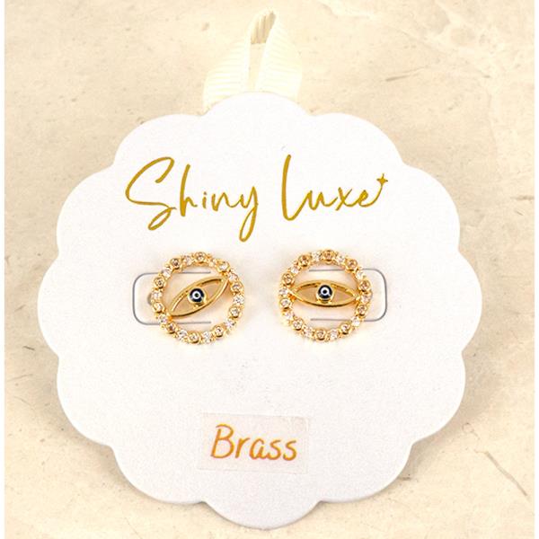 BRASS RHINESTONE EVIL EYE STUD EARRING