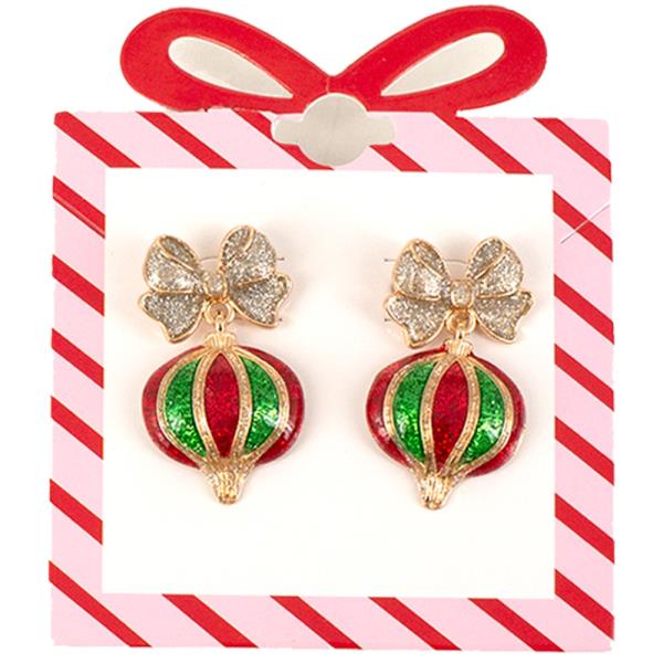 CHRISTMAS RHINESTONE BOW ORNAMENT DANGLE EARRING