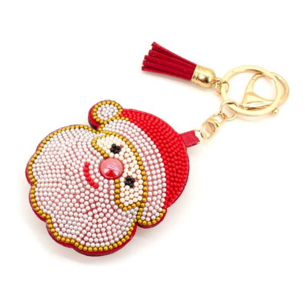 CHRISTMAS SEED BEAD SANTA TASSEL BAG CHARM KEYCHAIN